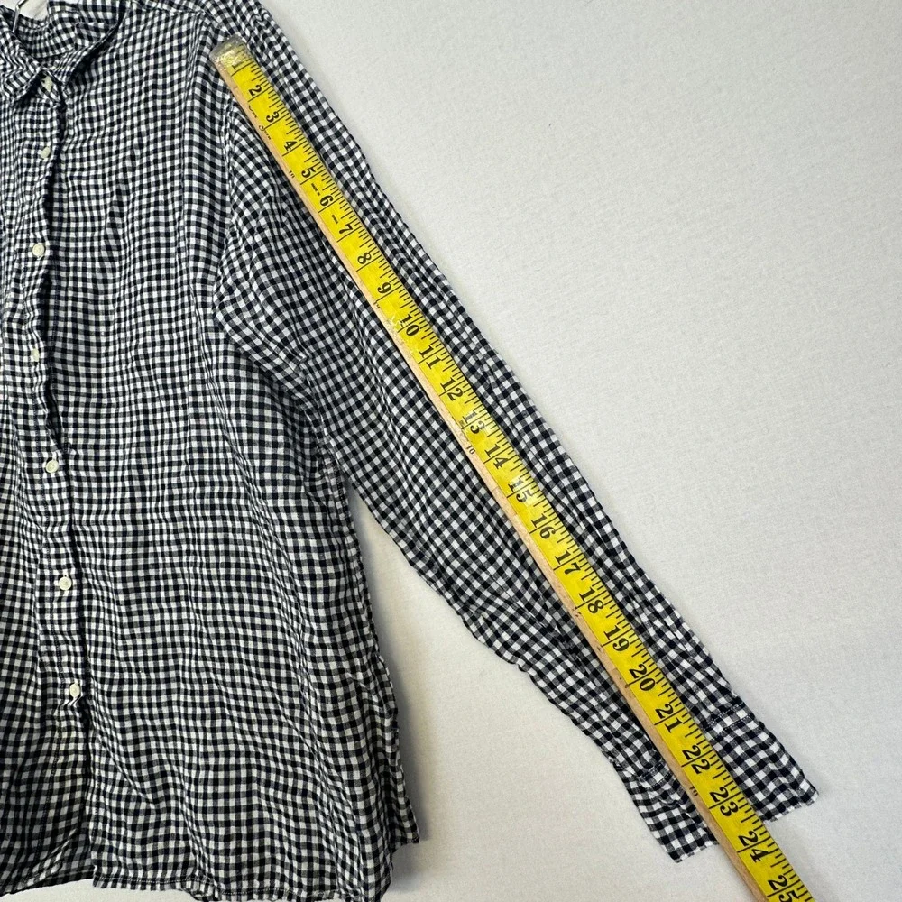 Uniqlo Linen Button Down Shirt Womens L Navy Blue Gingham Excellent Long Sleeve - Picture 6 of 10